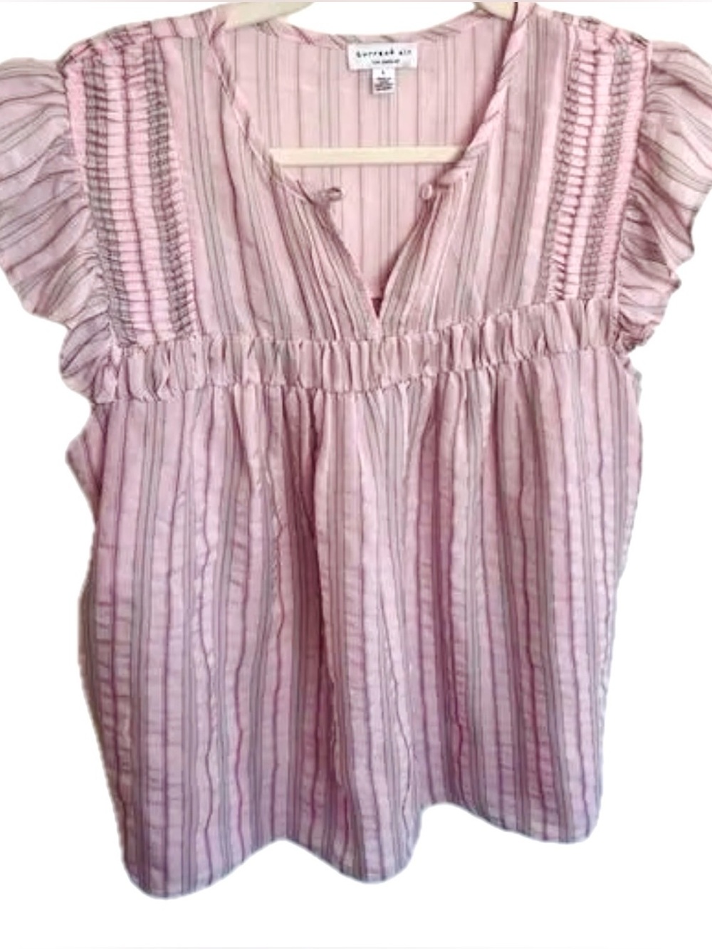 Current Air Los Angeles Pink Striped Ruffle Sleeve Blouse size S